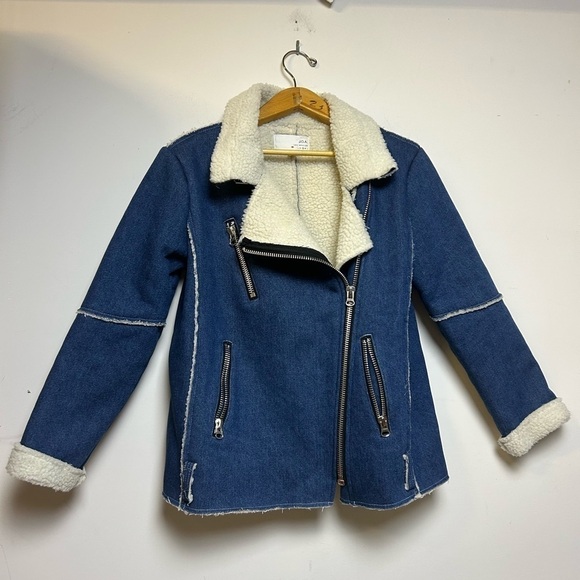 J.O.A Los Angeles Sherpa Denim Full Zip Long Sleeve Blue Jacket Size S - Picture 2 of 11